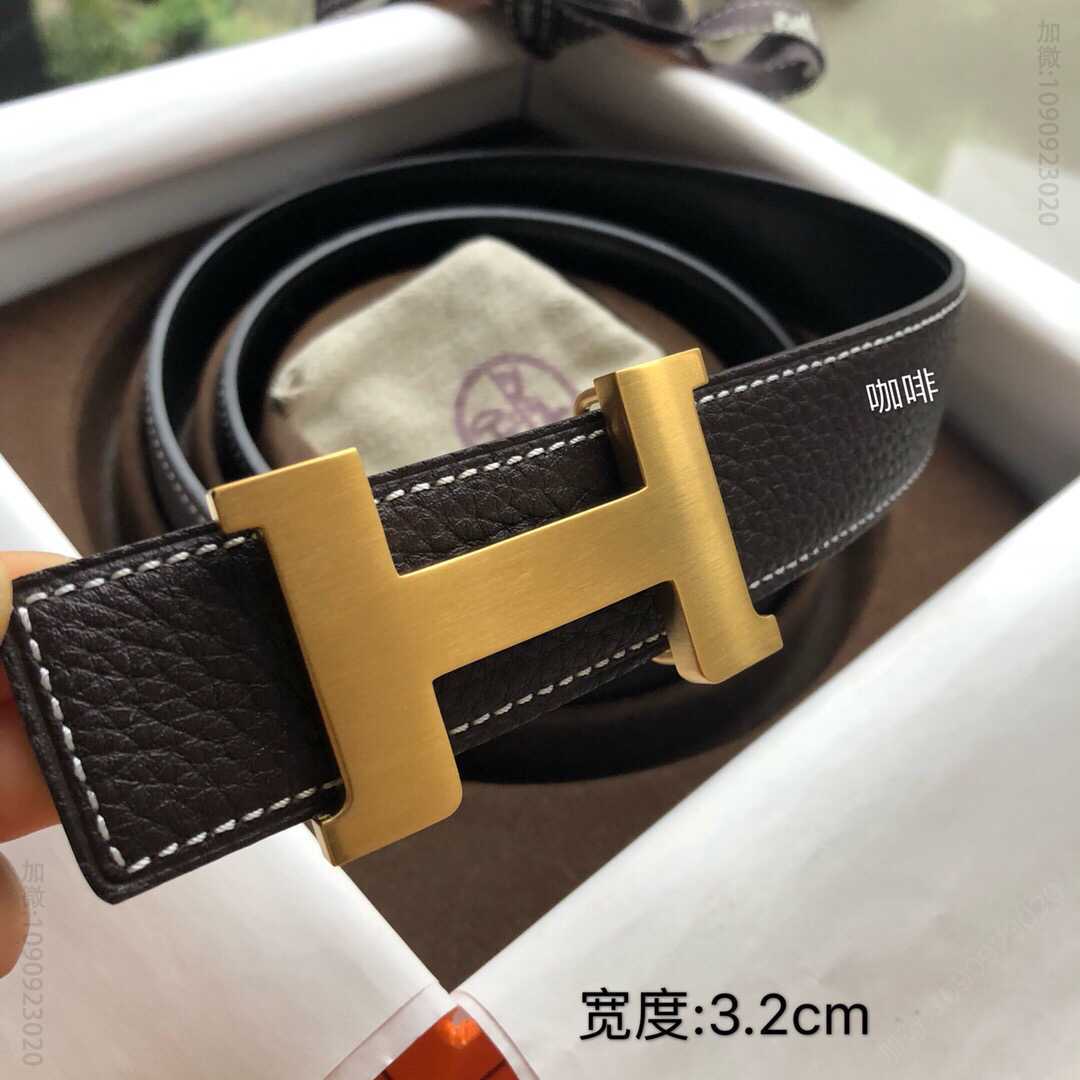 Hermes男款3.2cm精钢焊点四角扣搭配双面原版皮腰带