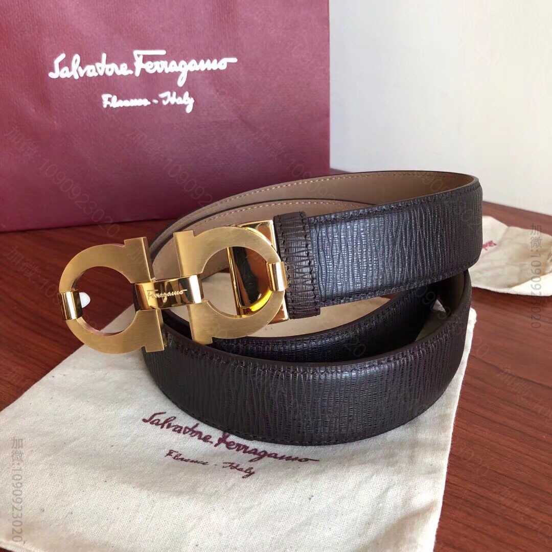 SalvatoreFerragamo菲拉格慕男士3.5cm精钢金属夹扣，头层...