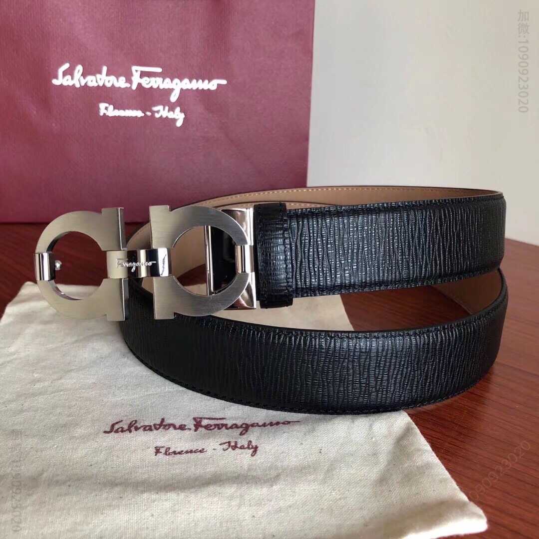 SalvatoreFerragamo菲拉格慕男士3.5cm精钢金属夹扣，头层牛皮腰带