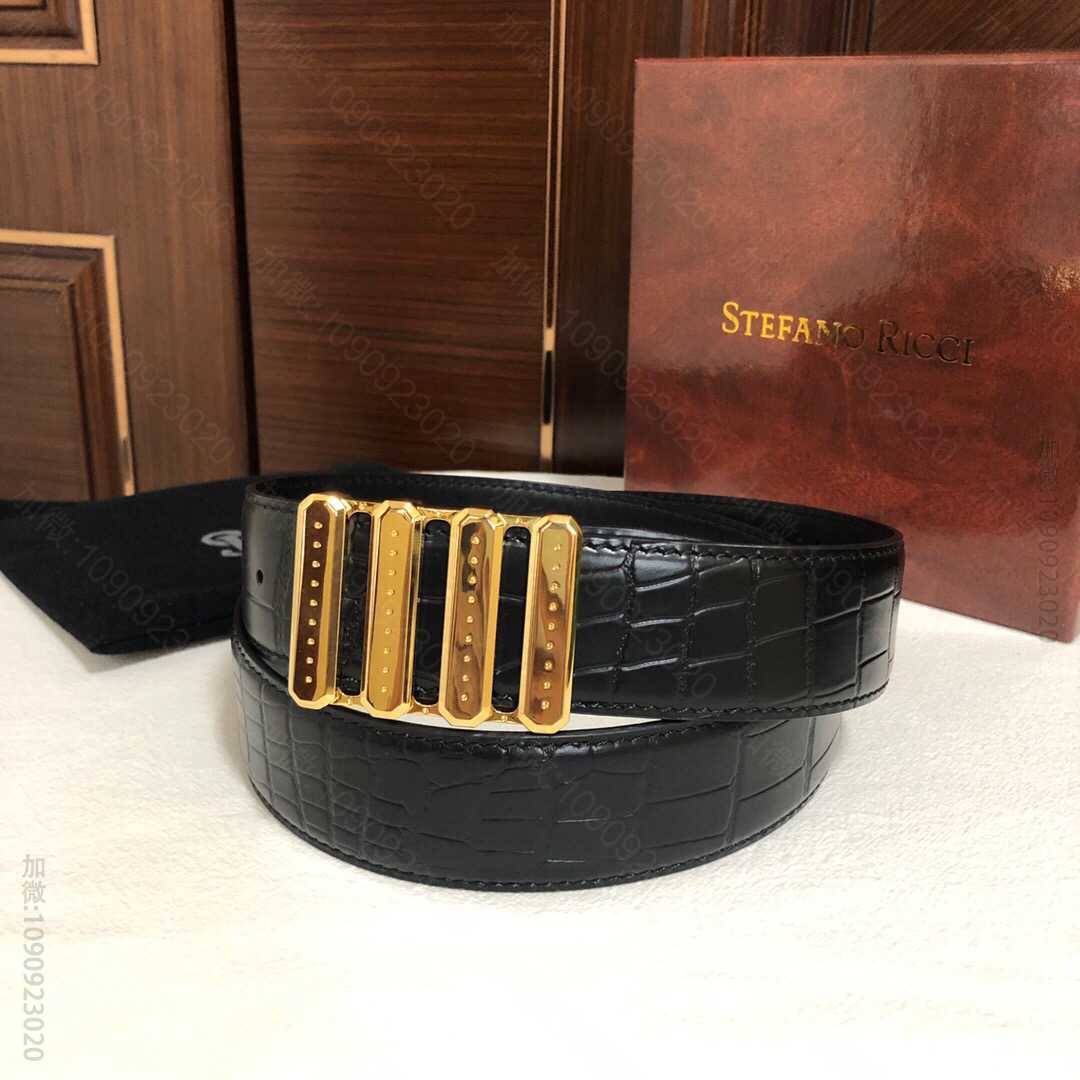 STEFANORICCI史蒂芬.劳尼治专柜款版型精钢镂空内穿扣3.8cm头层...