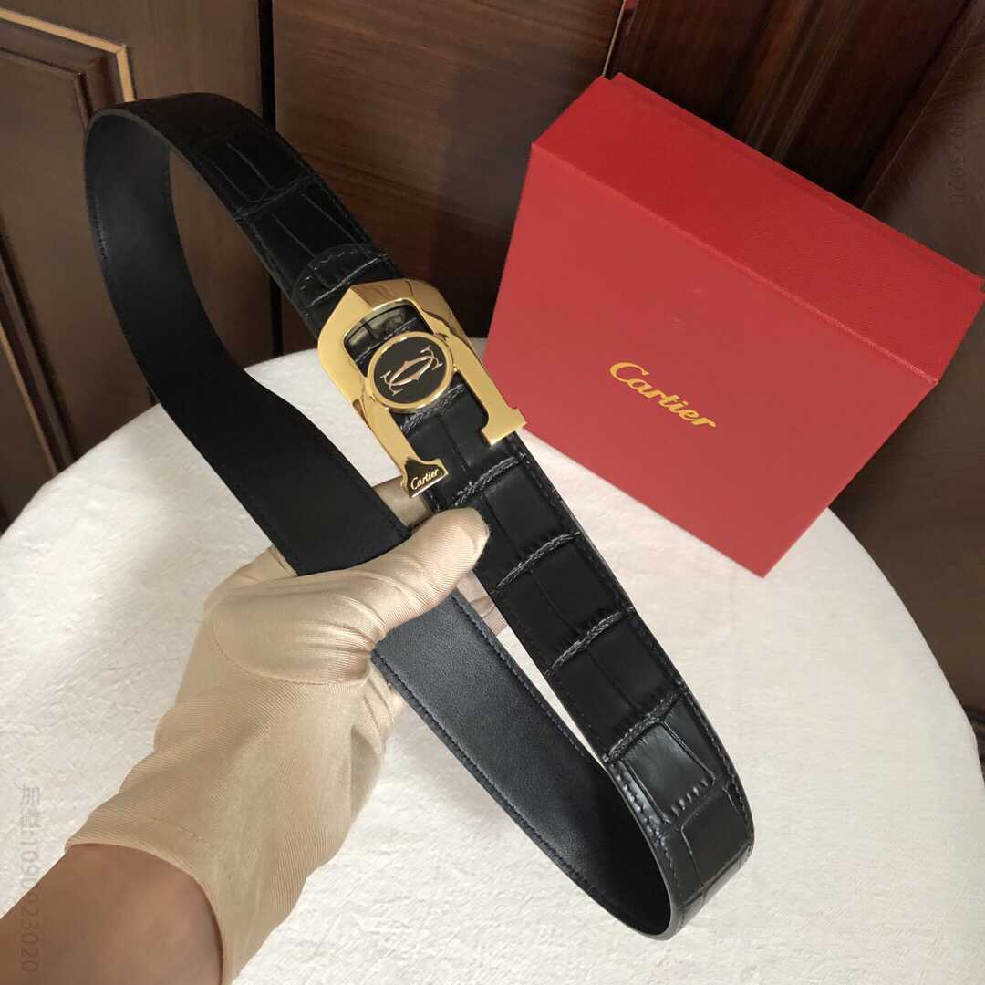 Cartier卡地亚精钢滴胶金属扣头层牛皮精仿鳄鱼皮腰带3.5cm