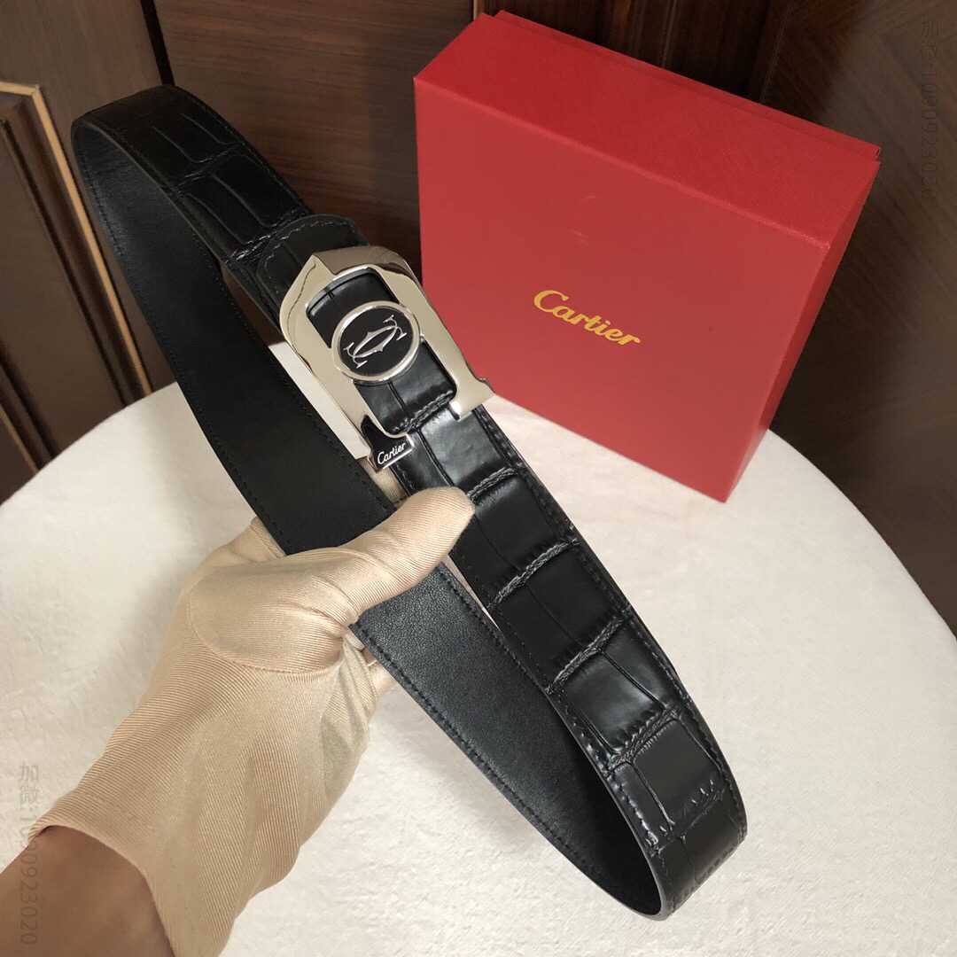 Cartier卡地亚精钢滴胶金属扣头层牛皮精仿鳄鱼皮腰带3.5cm
