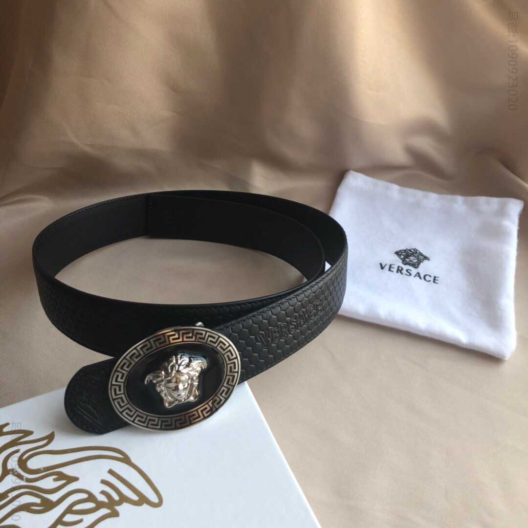 VERSACE范思哲男士黑色头层牛皮美杜莎标志腰带