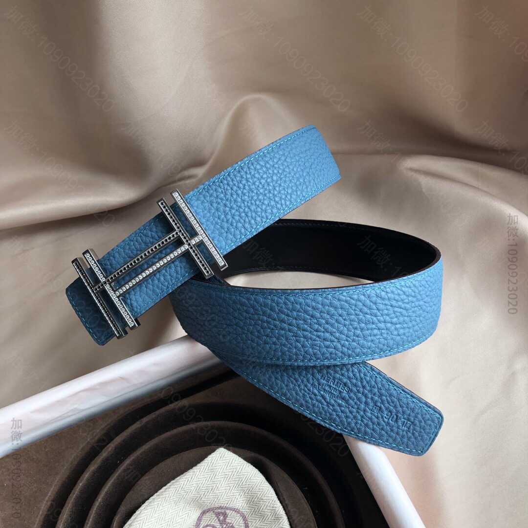 Hermes爱马仕 精钢双H镶嵌钻扣搭配原版皮荔枝纹腰带3.8cm