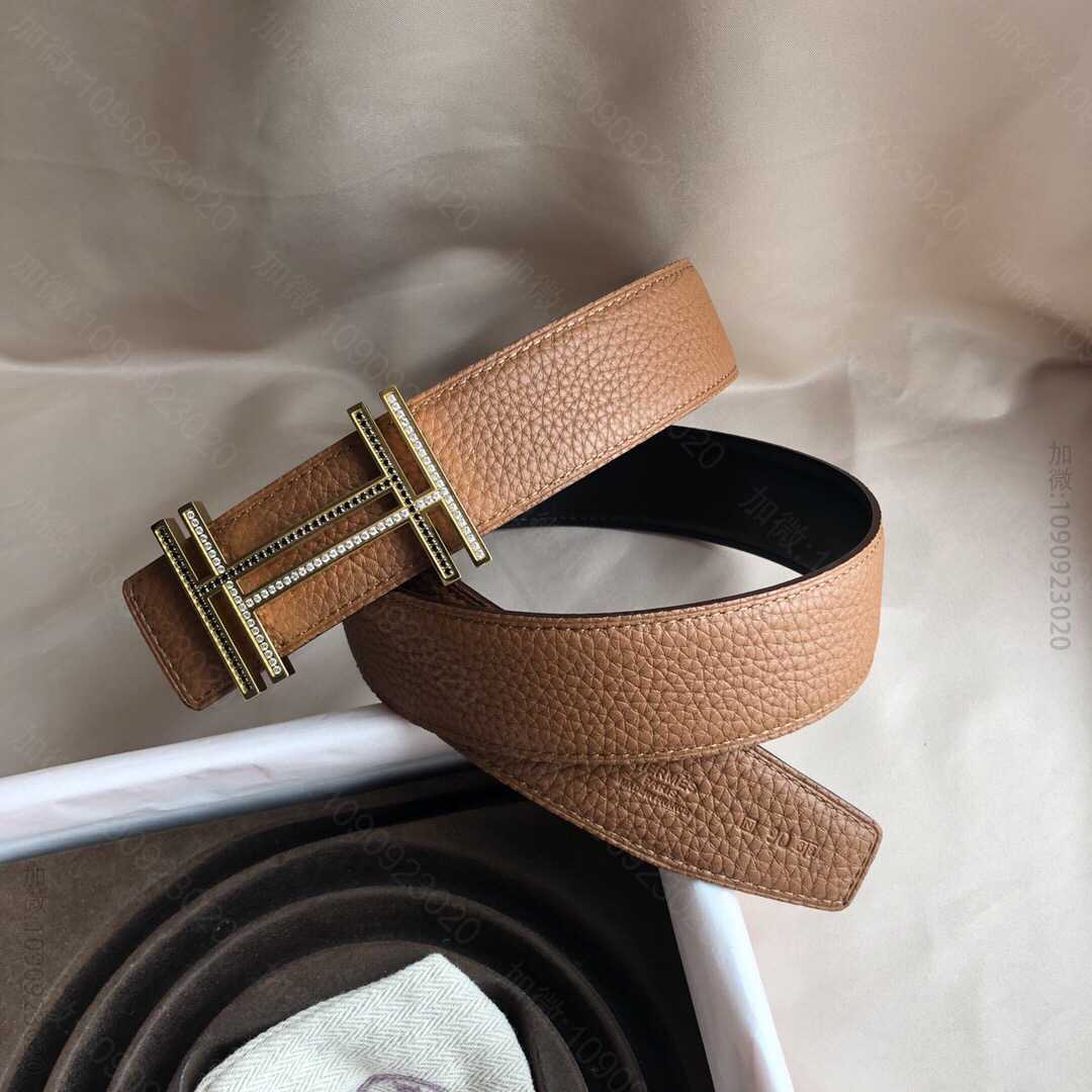 Hermes爱马仕 精钢双H镶嵌钻扣搭配原版皮荔枝纹腰带3.8cm