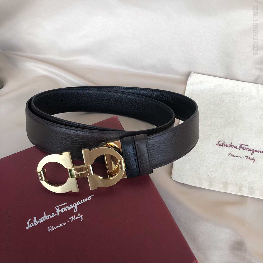 SalvatoreFerragamo菲拉格慕男士3.5cm精钢双圈金属夹扣头层牛皮双面腰带