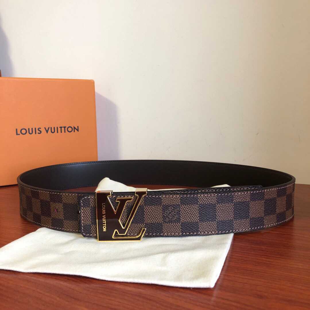 Louis Vuitton路易威登 精钢字母滴胶扣棋盘格/老花男士3.8cm...