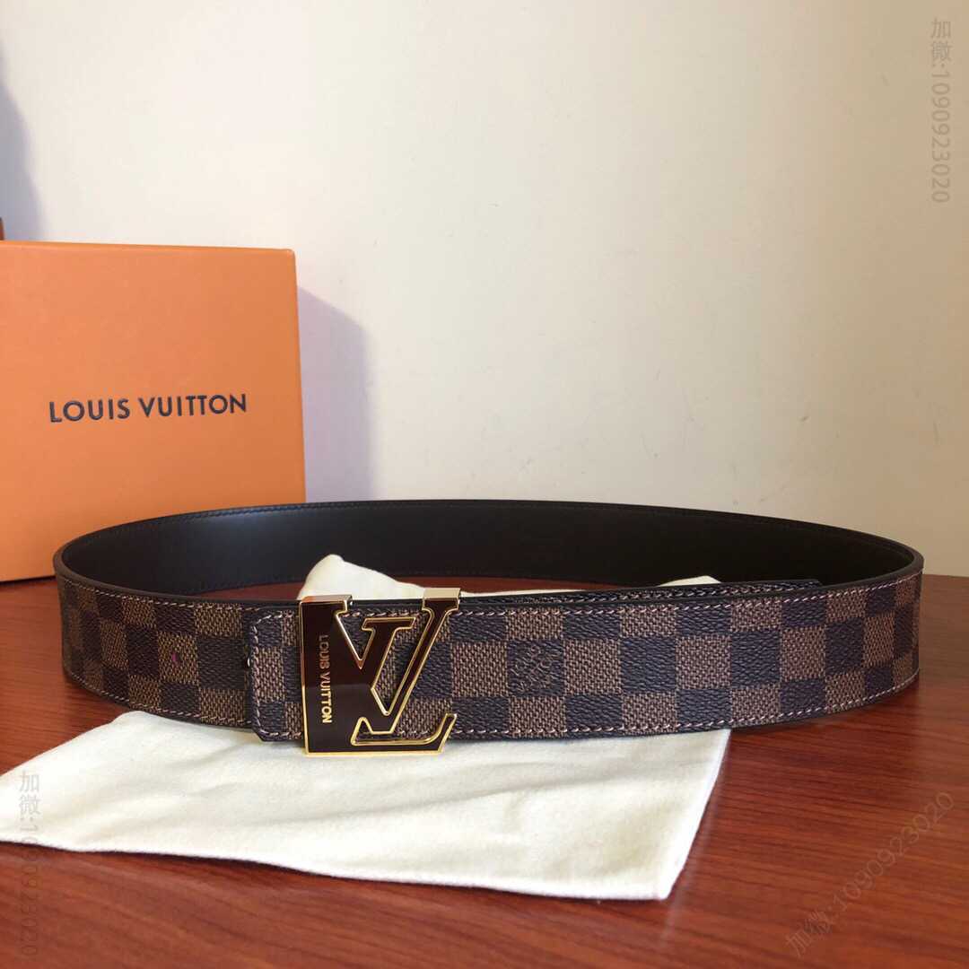 Louis Vuitton路易威登 精钢字母滴胶扣棋盘格/老花男士3.8cm腰带