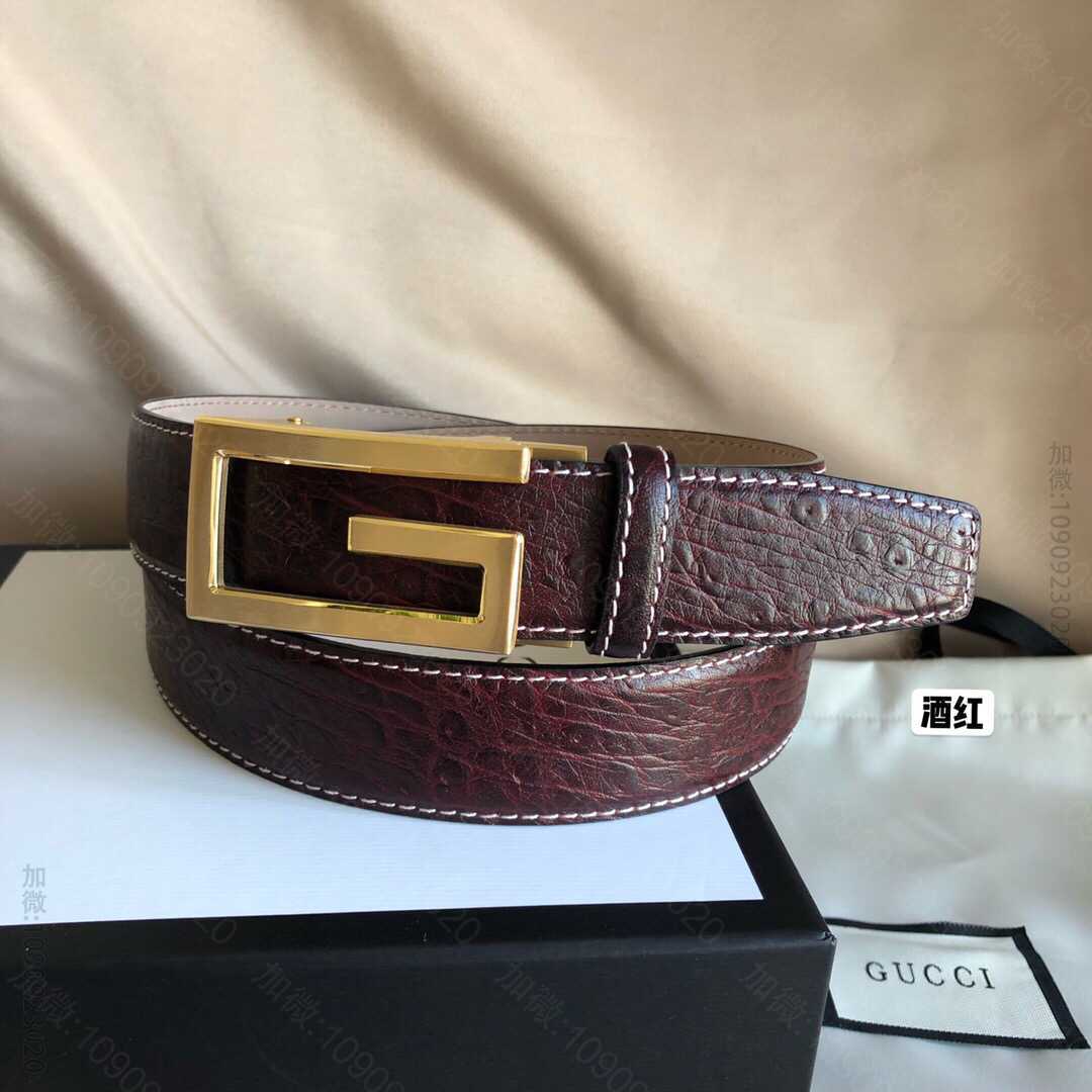 GuccioGucci古驰精致自动扣头层牛皮男士3.5cm腰带