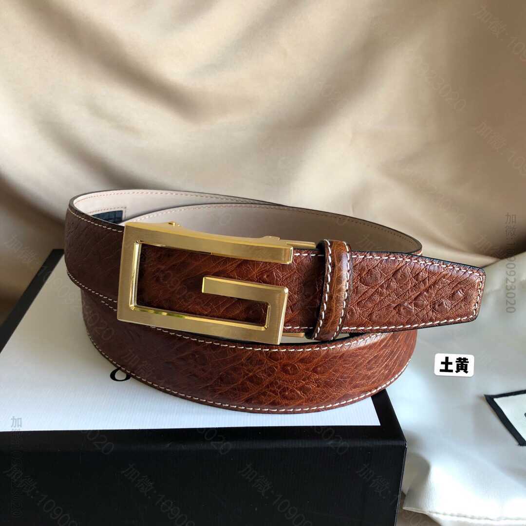 GuccioGucci古驰精致自动扣头层牛皮男士3.5cm腰带