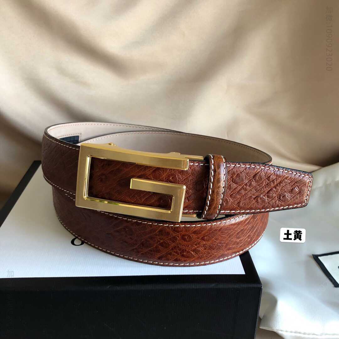 GuccioGucci古驰精致自动扣头层牛皮男士3.5cm腰带