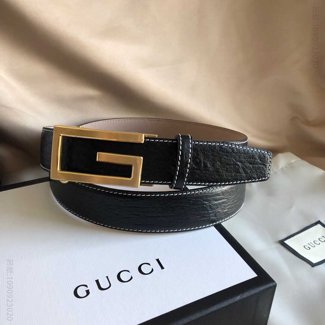 GuccioGucci古驰精致自动扣头层牛皮男士3.5cm腰带
