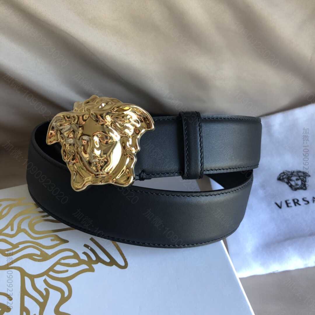一比一范思哲男款皮带 VERSACE范思哲品牌经典标志美杜莎美人头像双面头层牛皮腰带 一比一范思哲皮带货源 