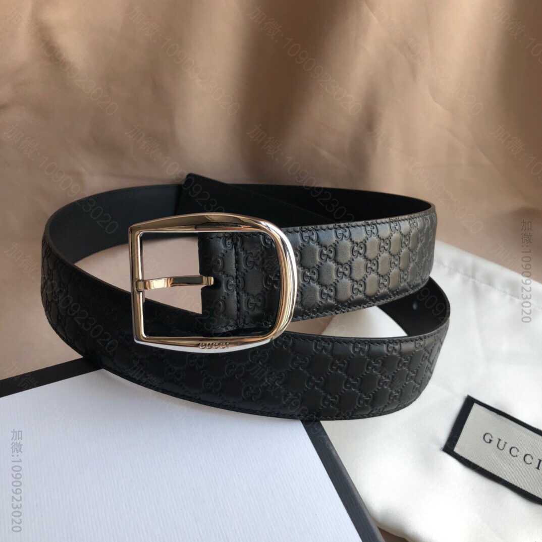Gucci古驰GG牛皮印花荔枝针扣腰带4厘米