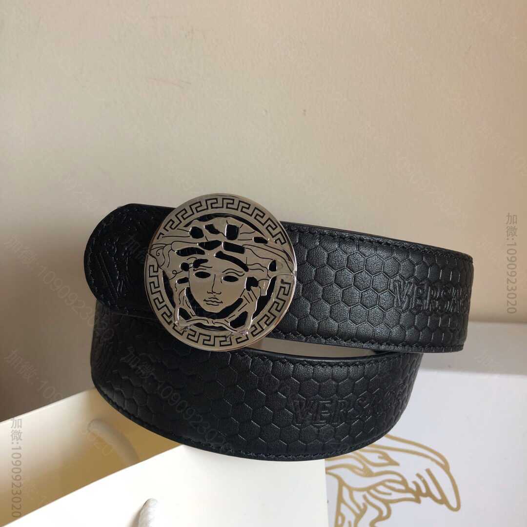 VERSACE范思哲男士头层牛皮鳄鱼纹理镂空金属扣3.8cm腰带