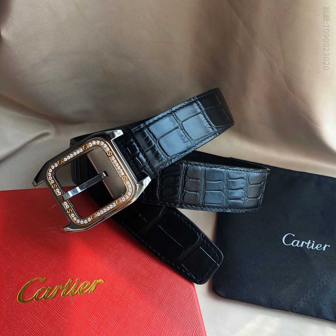 Cartier卡地亚精钢镶嵌钻针式扣搭配头层牛皮3.5cm腰带