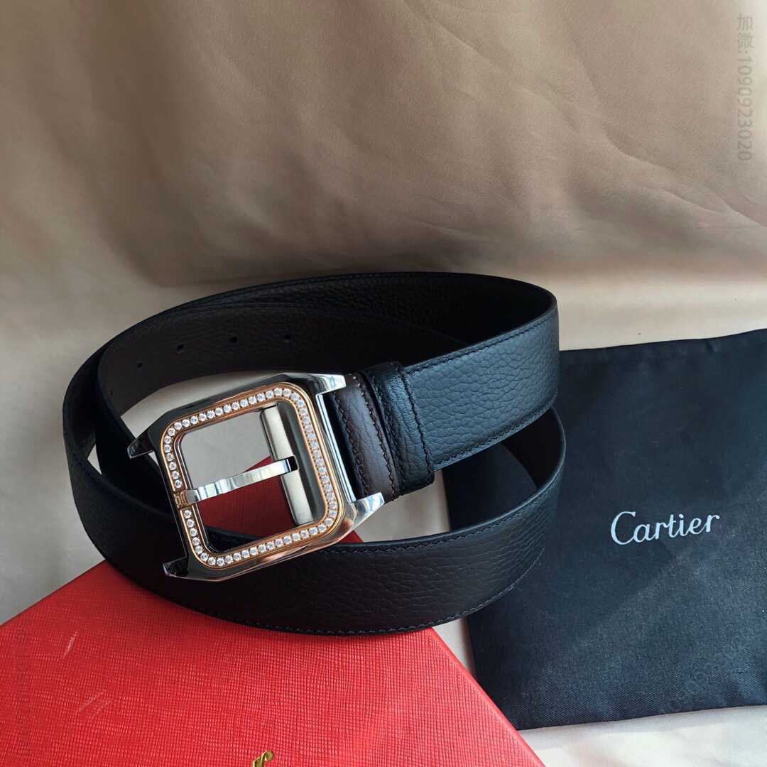 Cartier卡地亚精钢镶嵌钻针式扣搭配头层牛皮3.5cm腰带