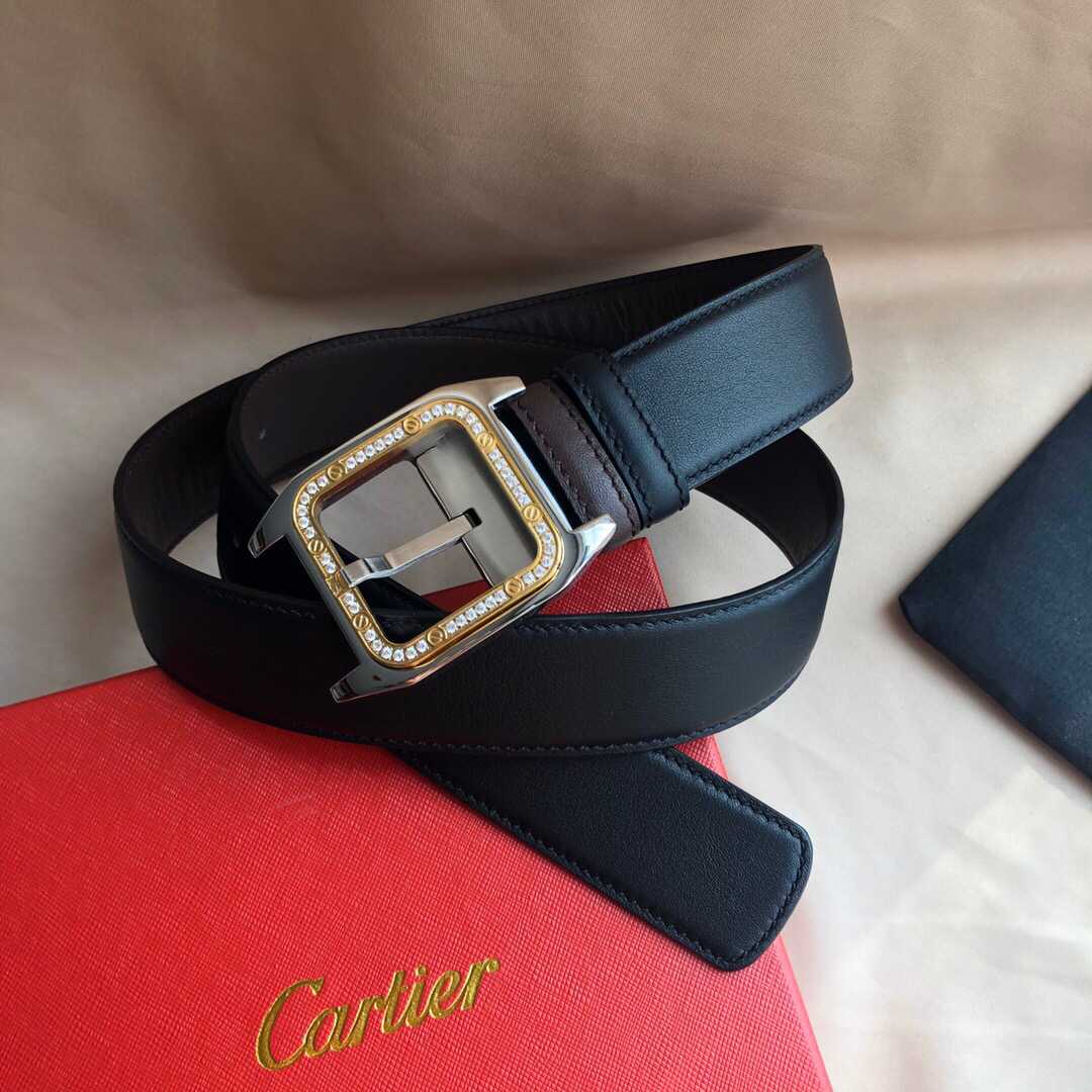 Cartier卡地亚精钢镶嵌钻针式扣搭配头层牛皮3.5cm腰带