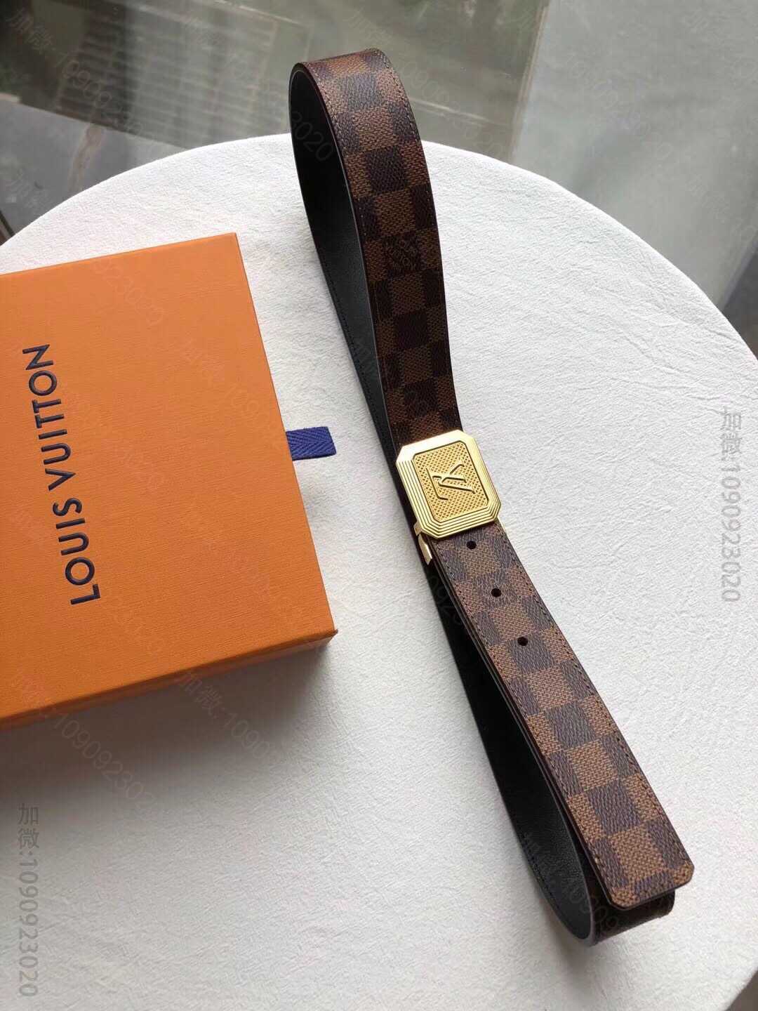 LOUIS VUITTON路易威登 经典棋盘格/老花头层牛皮3.5cm腰带