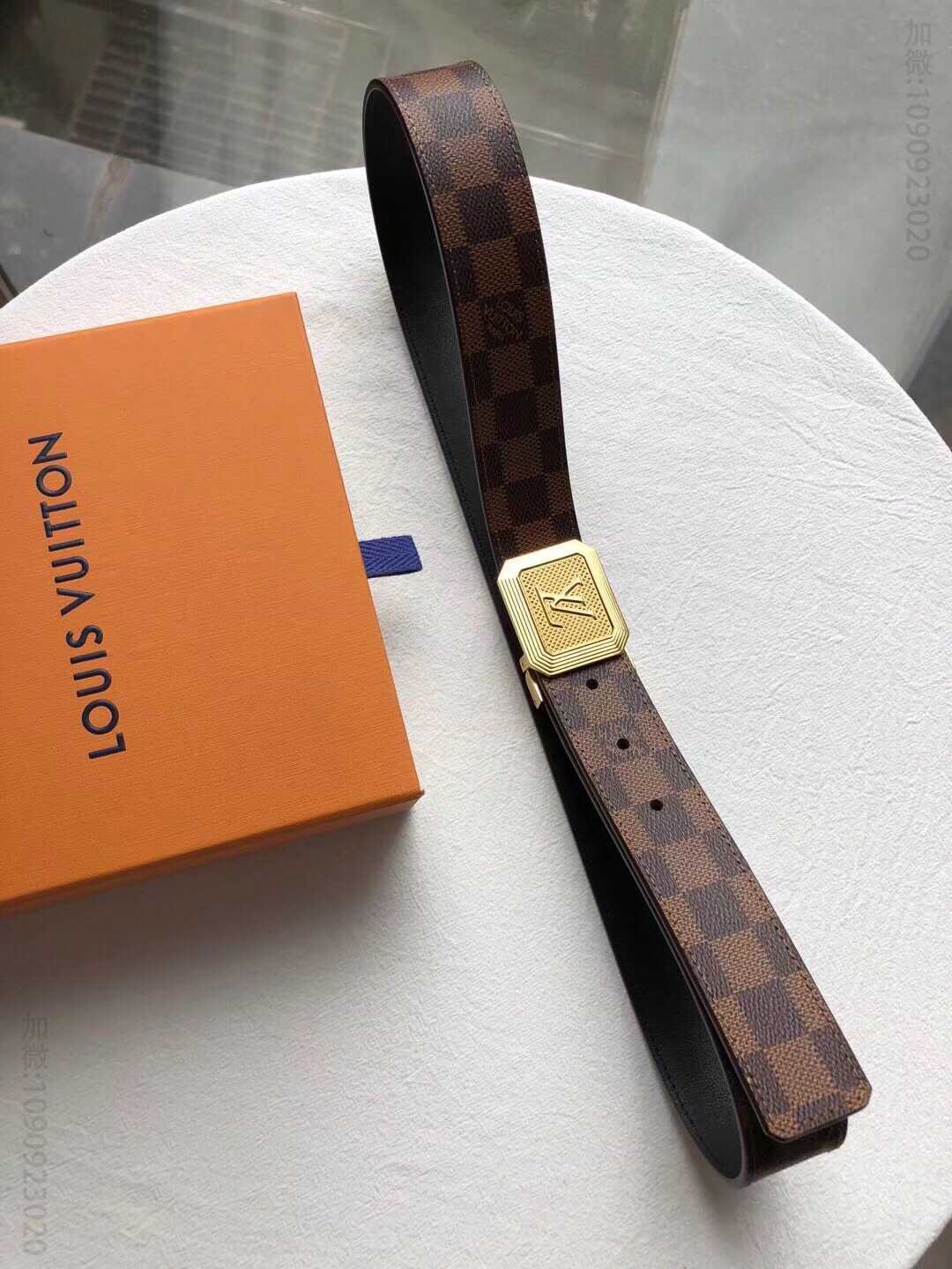 LOUIS VUITTON路易威登 经典棋盘格/老花头层牛皮3.5cm腰带