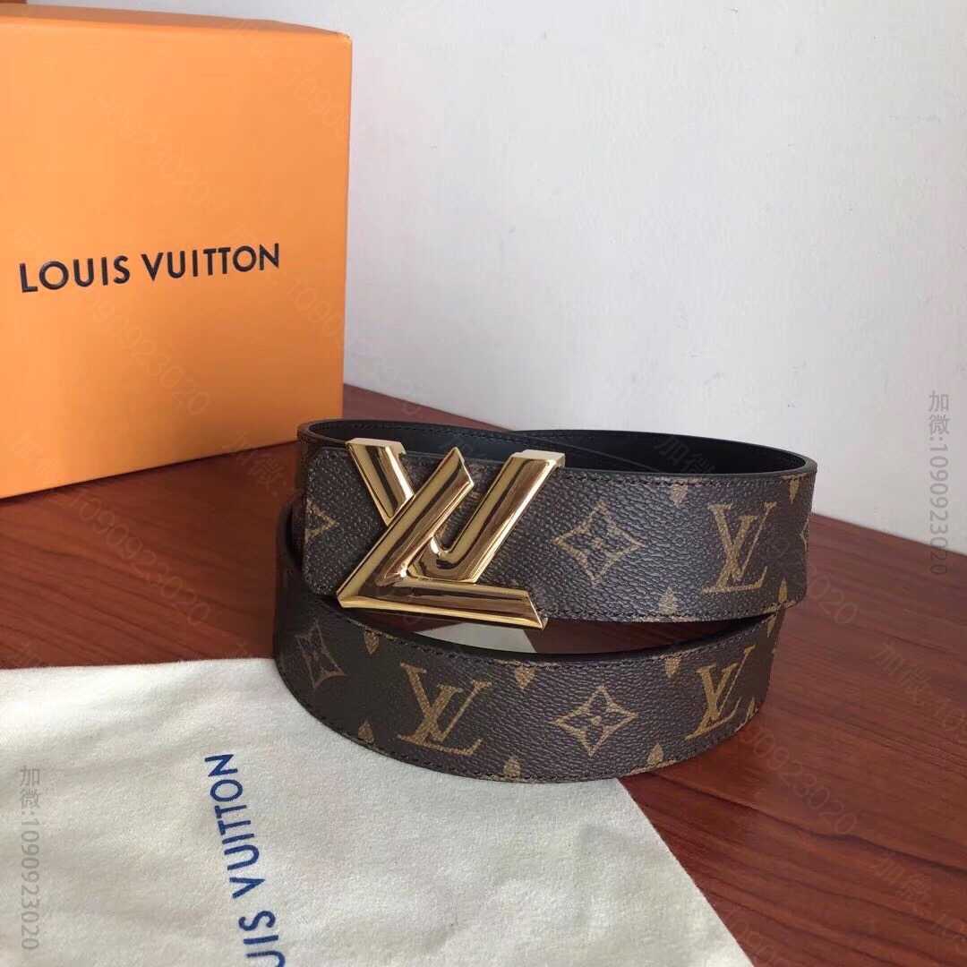 Louis Vuitton路易威登 专柜款金属扣棋盘格/老花男士3.8cm腰...