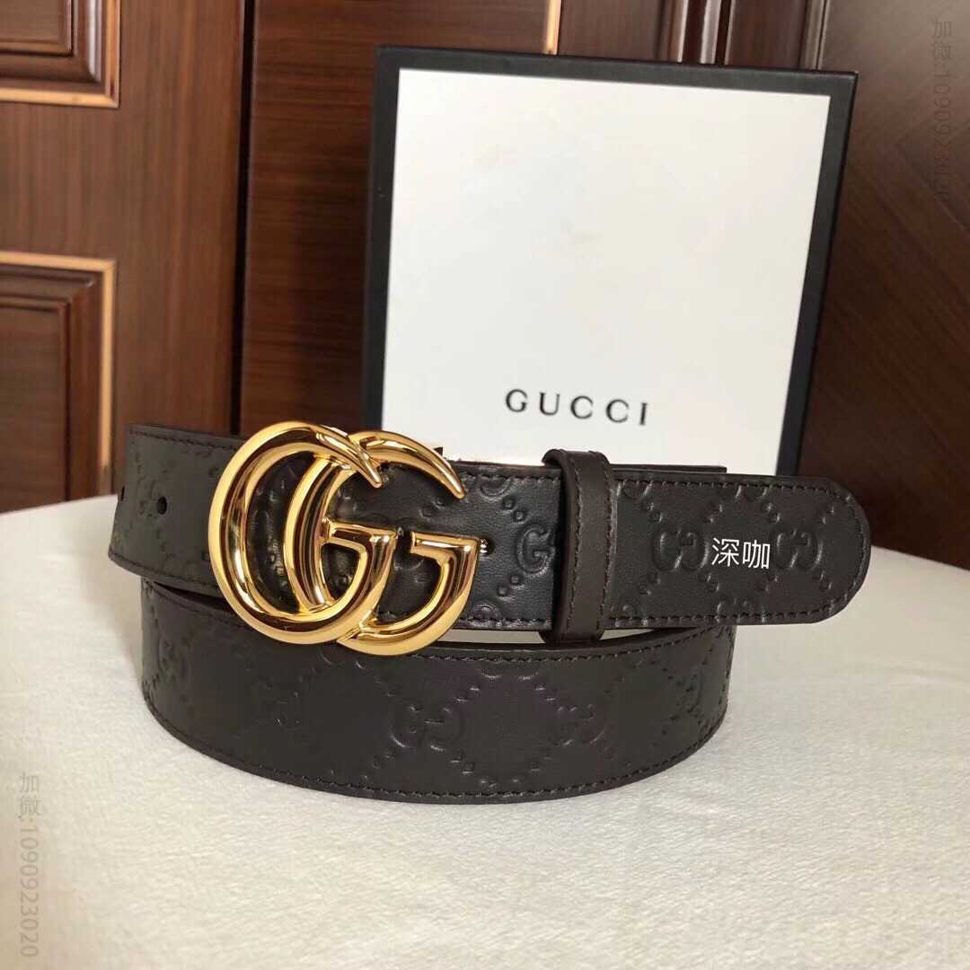 古驰男士皮带 古驰男士腰带 双G旋转金属扣 logo压纹皮带36mm 古驰皮带