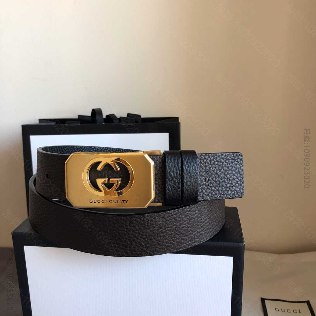 Gucci古驰精钢燃情醉爱镂空金属夹扣搭配头层牛皮荔枝腰带35mm
