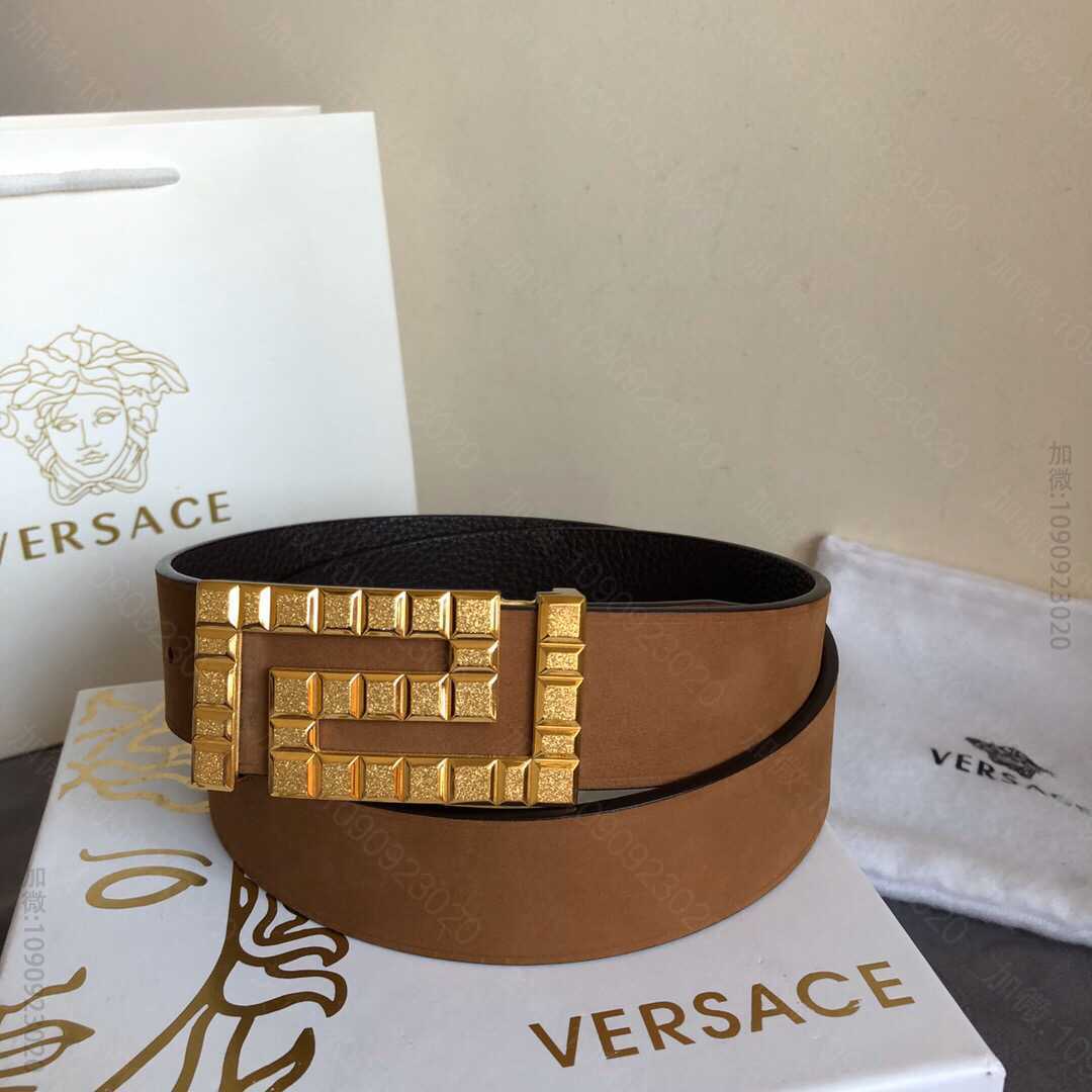 VERSACE范思哲男士进口绒面头层牛皮荔枝双面用腰带3.5cm