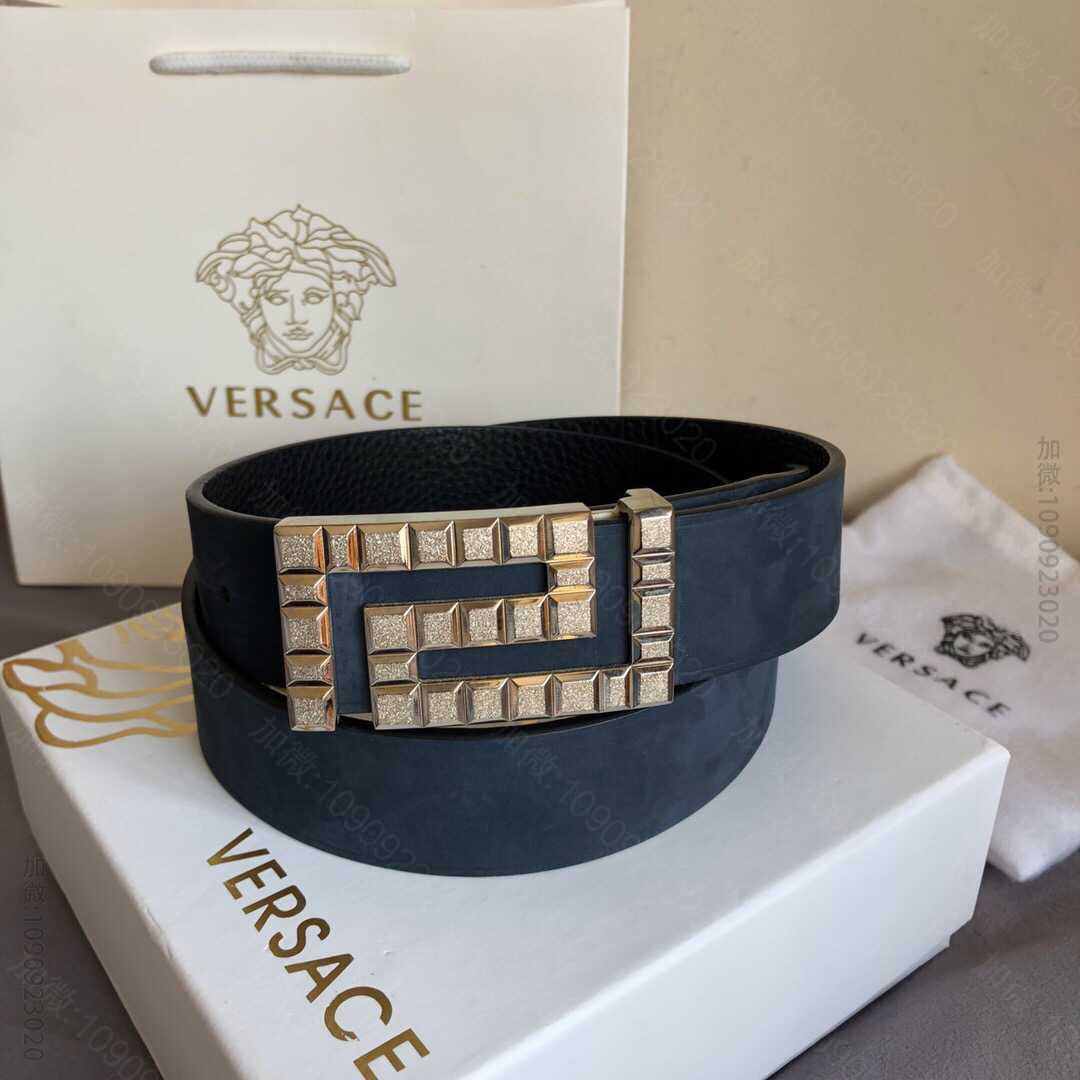 VERSACE范思哲男士进口绒面头层牛皮荔枝双面用腰带3.5cm