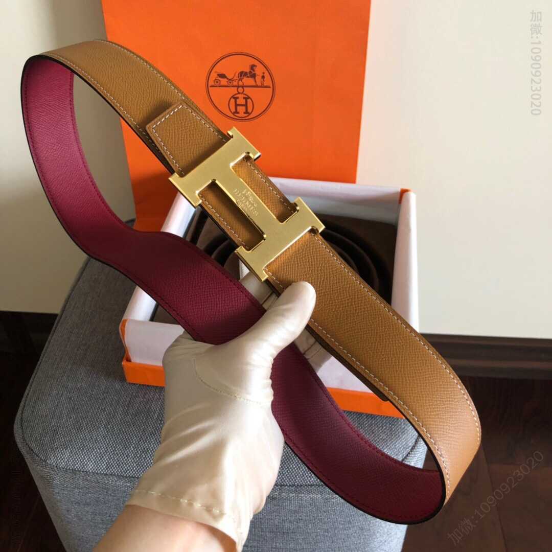 爱马仕 搭配精钢h马拉车焊点金属挂扣38毫米双面皮腰带