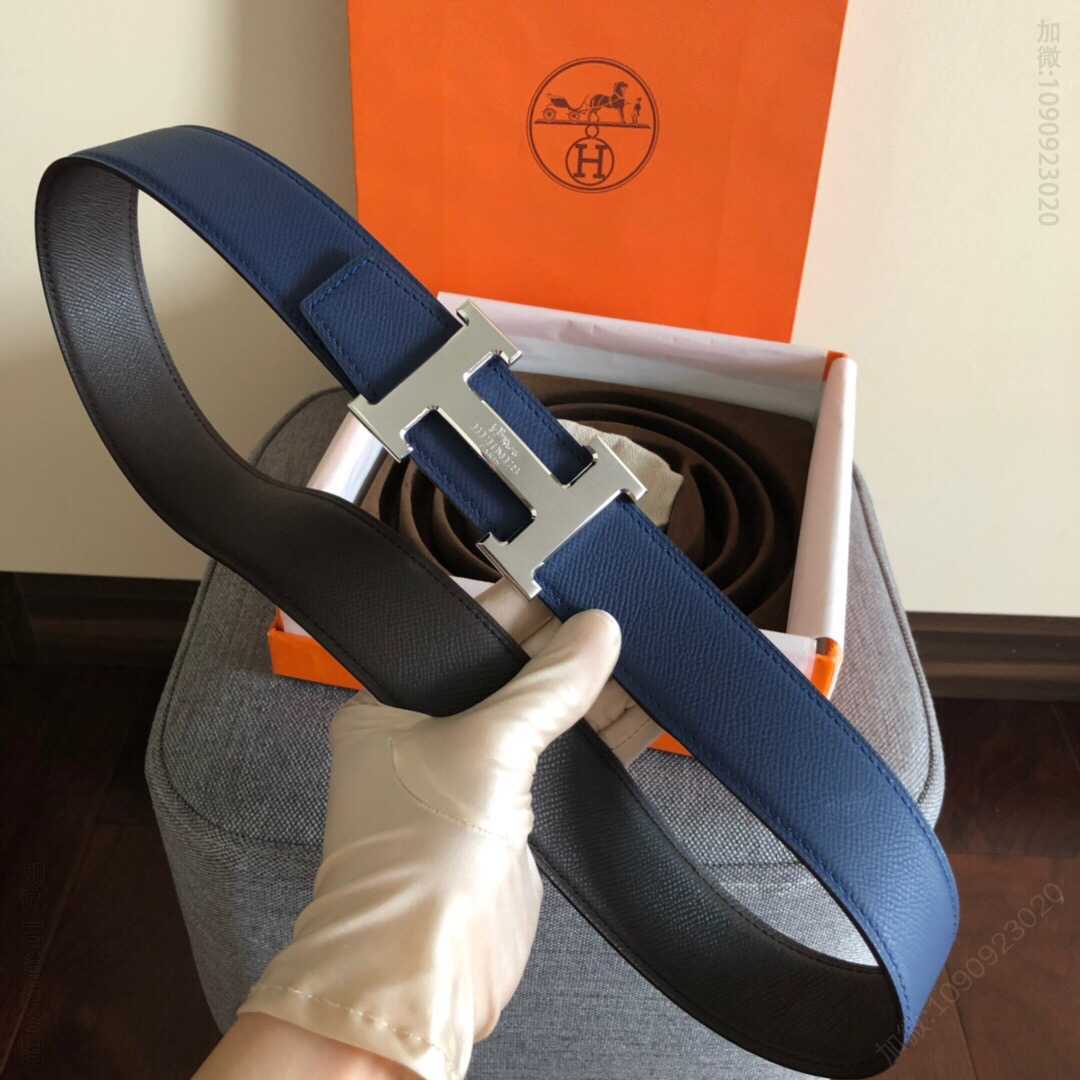 爱马仕 搭配精钢h马拉车焊点金属挂扣38毫米双面皮腰带