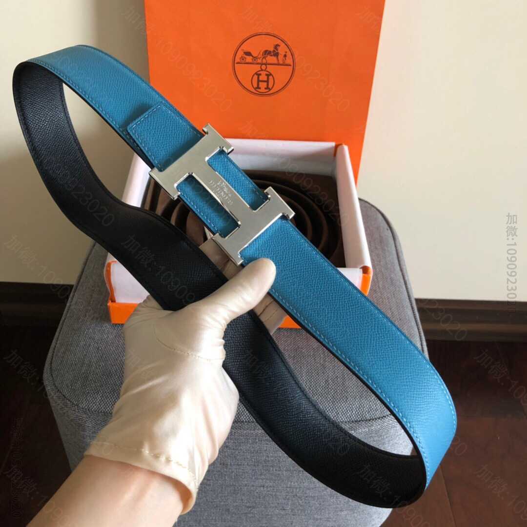 爱马仕 搭配精钢h马拉车焊点金属挂扣38毫米双面皮腰带