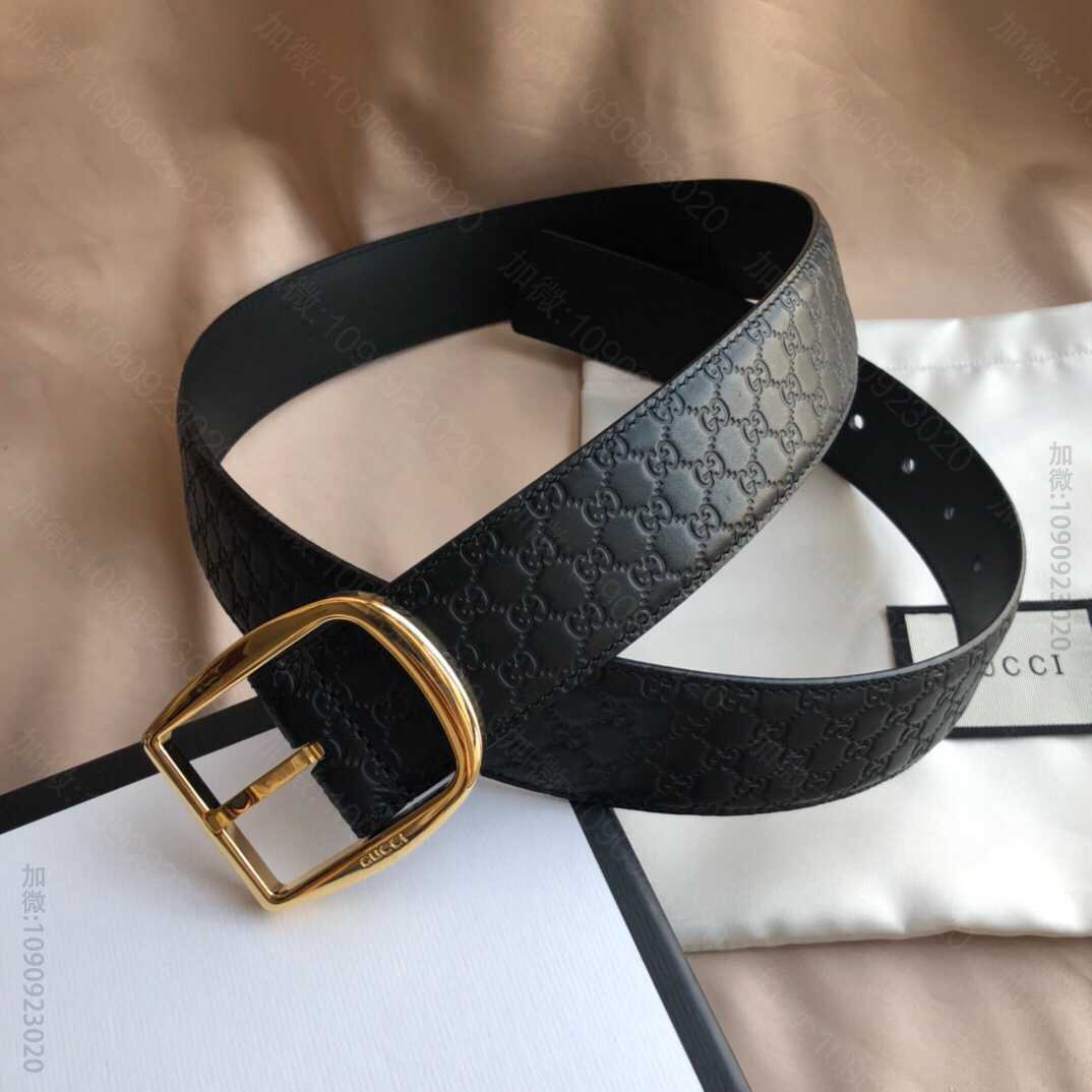 Gucci古驰GG牛皮印花荔枝针扣腰带4厘米