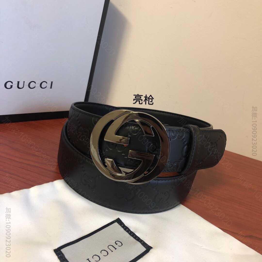 GUCCI古弛意大利制造经典双G压花进口牛皮腰带皮带