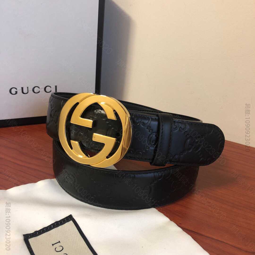 GUCCI古弛意大利制造经典双G压花进口牛皮腰带皮带