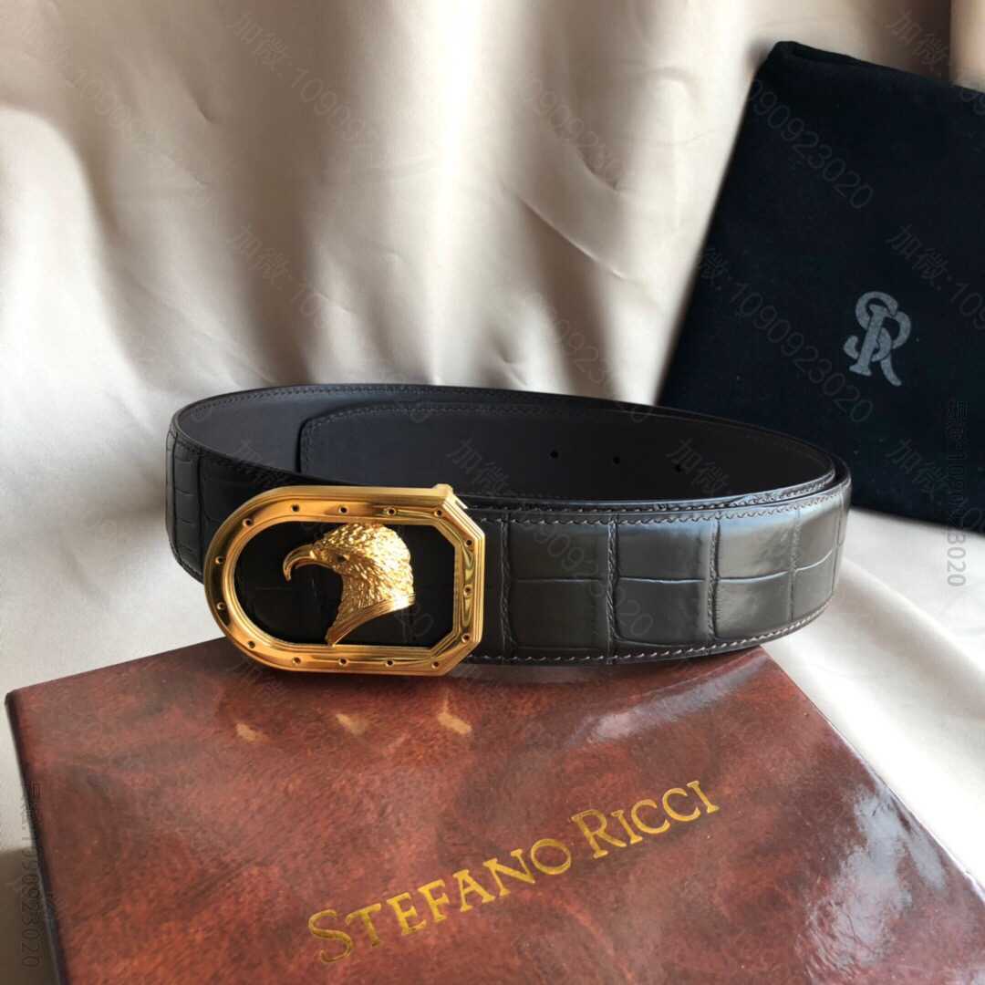STEFANORICCI史蒂芬.劳尼治专柜款精钢鹰头内穿金属扣3.8cm头层...
