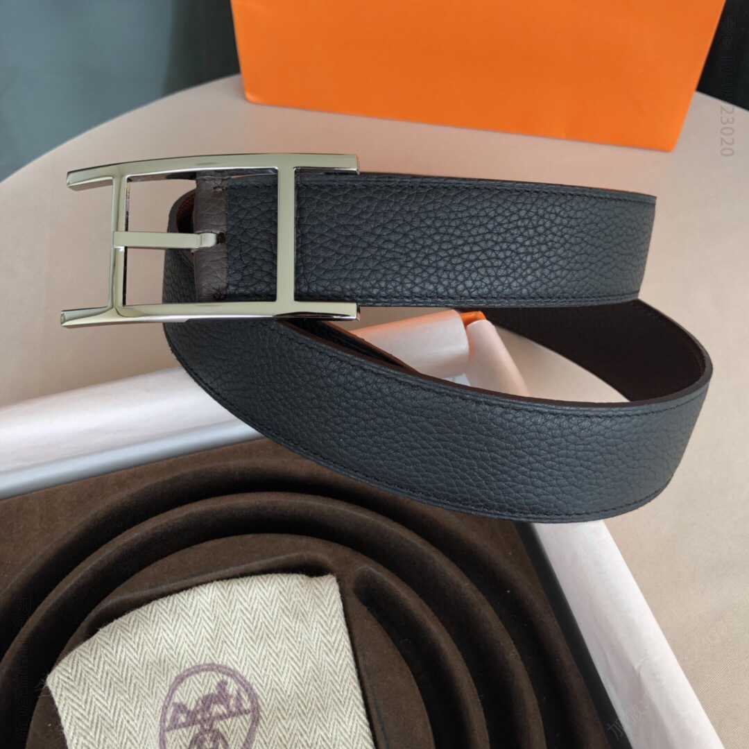 爱马仕(Hermes）Quentin32mm双面腰带镀钯腰带针扣