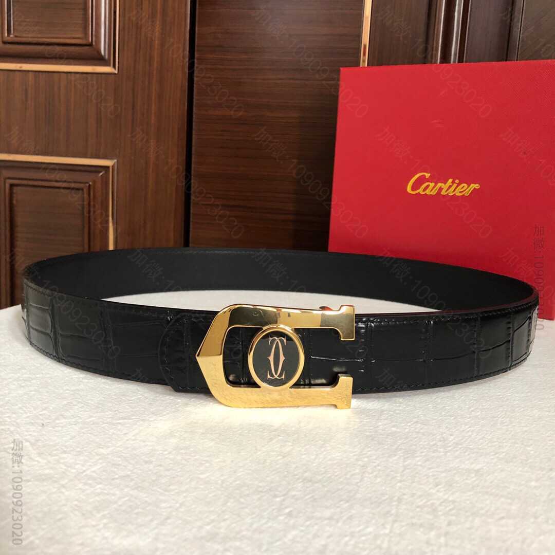 Cartier卡地亚精钢滴胶金属扣头层牛皮精仿鳄鱼皮腰带3.5cm
