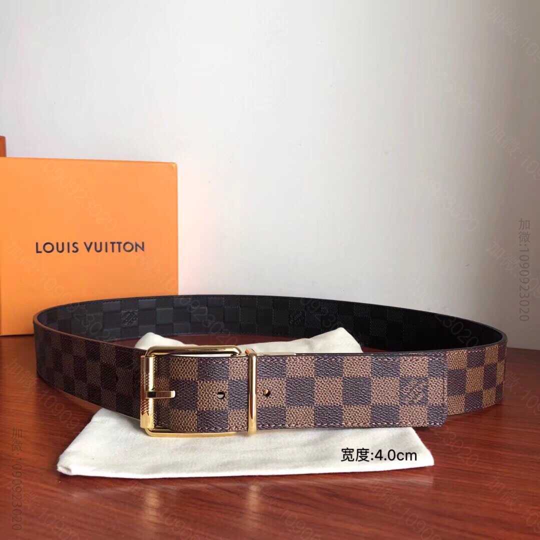 路易威登Damier Print 40mm Reversible 经典格子/老花旋转针式金属扣双面用腰带 高仿LV男士腰带 M73867 