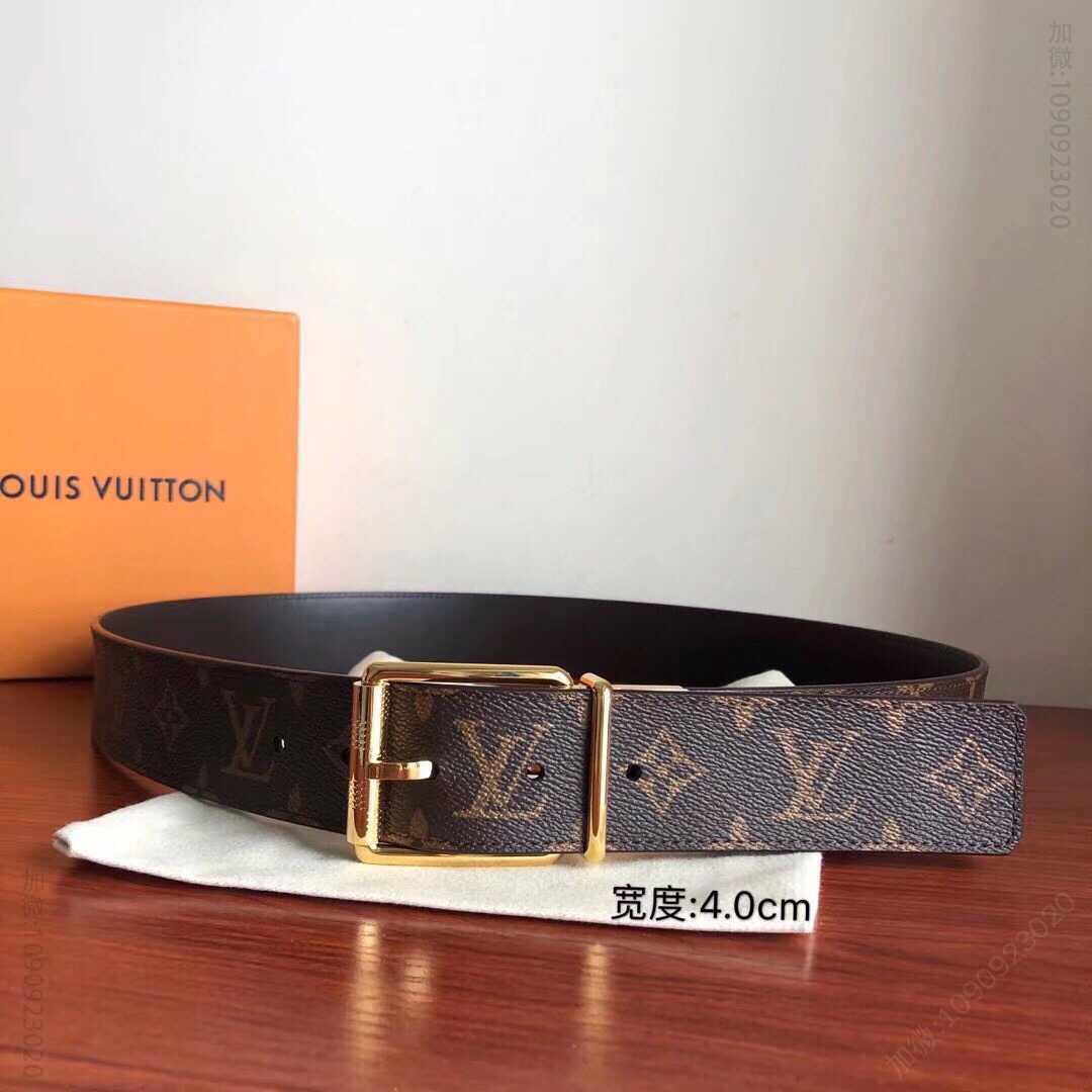 路易威登Damier Print 40mm Reversible 经典格子/老花旋转针式金属扣双面用腰带 高仿LV男士腰带 M73869