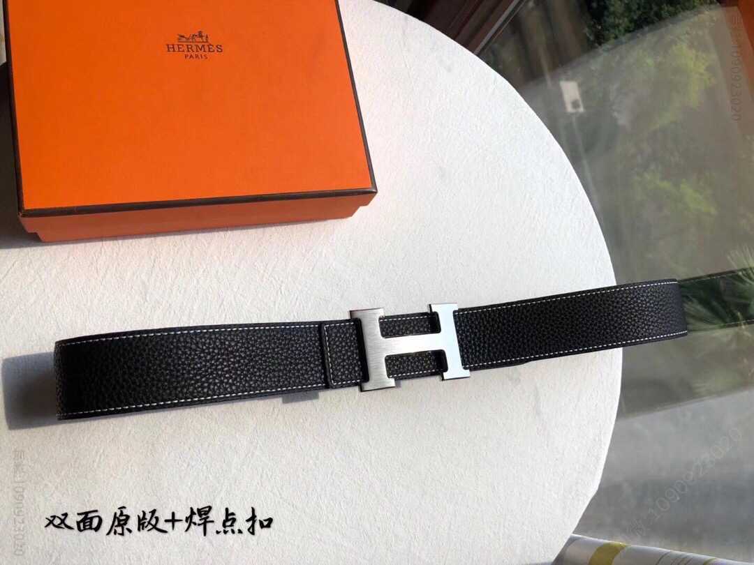 爱马仕 经典精钢焊点扣搭配双面原版荔枝纹理3.8cm腰带
