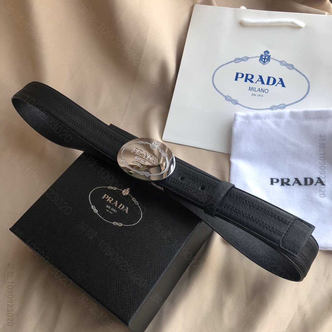 普拉达（Prada)男士十字纹搭配鹅卵复古拉丝亮光金属扣腰带