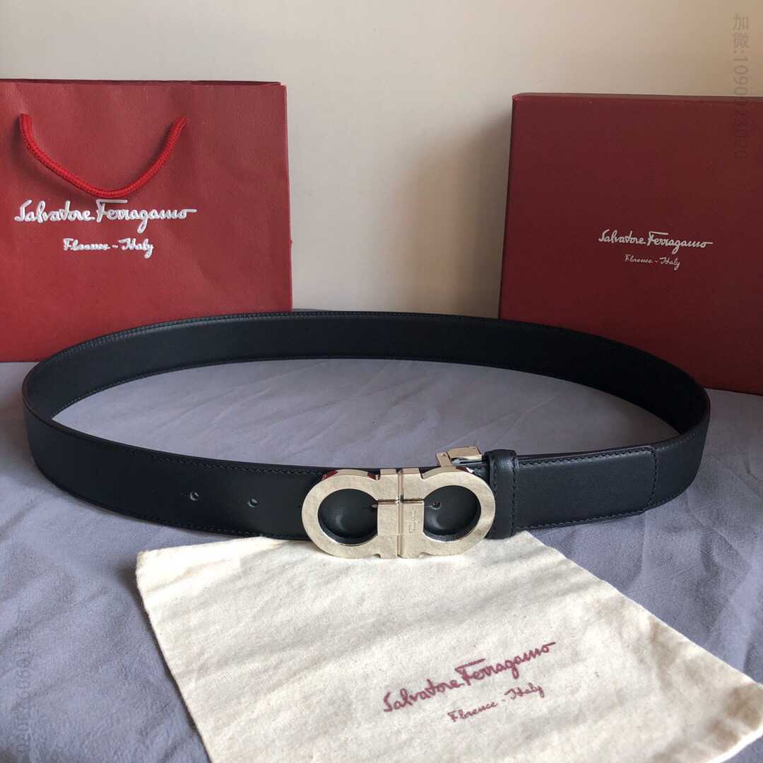 SalvatoreFerragamo菲拉格慕男士3.5cm精致双圈金属夹扣腰带