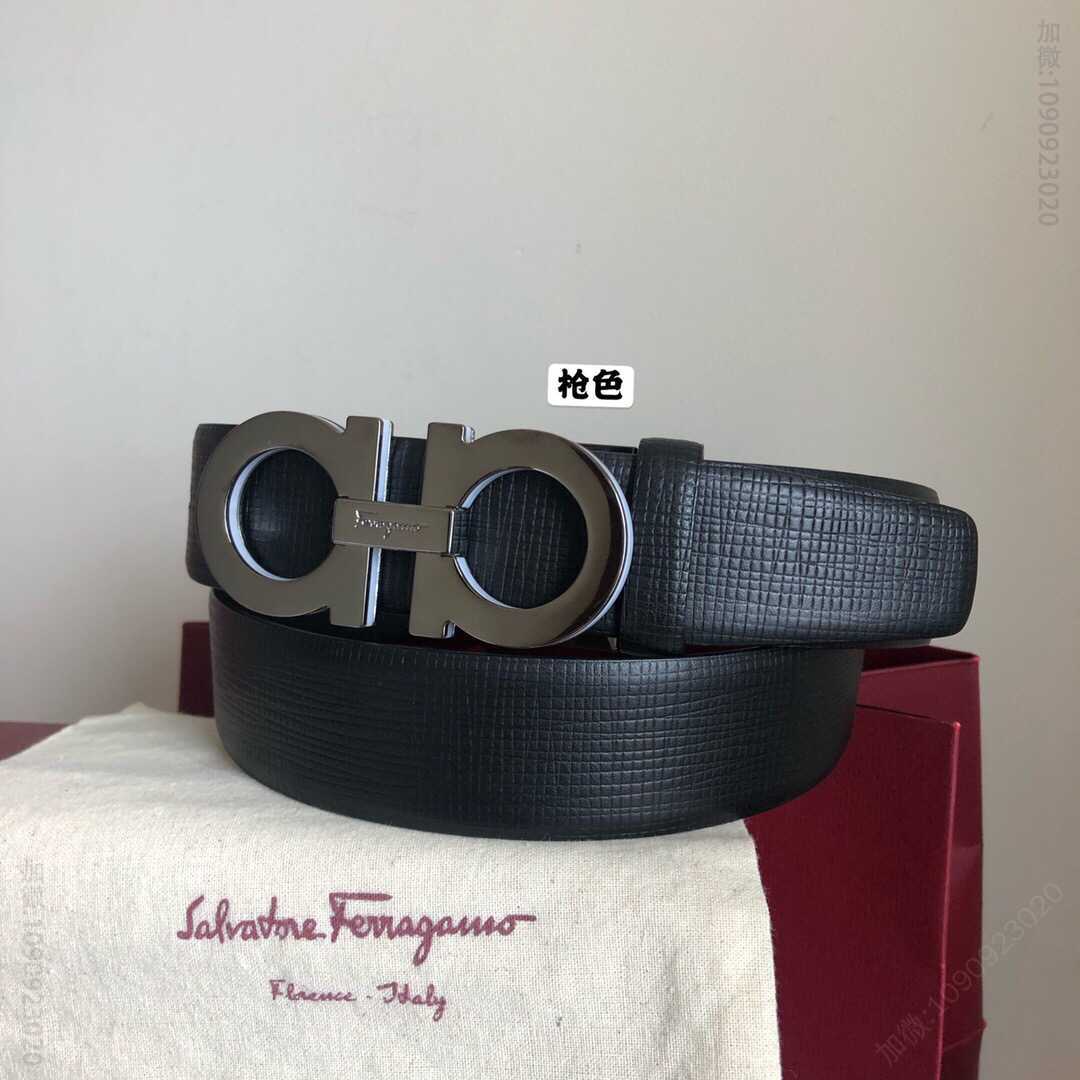 SalvatoreFerragamo菲拉格慕男士3.5cm精致双圈多层金属夹扣腰带