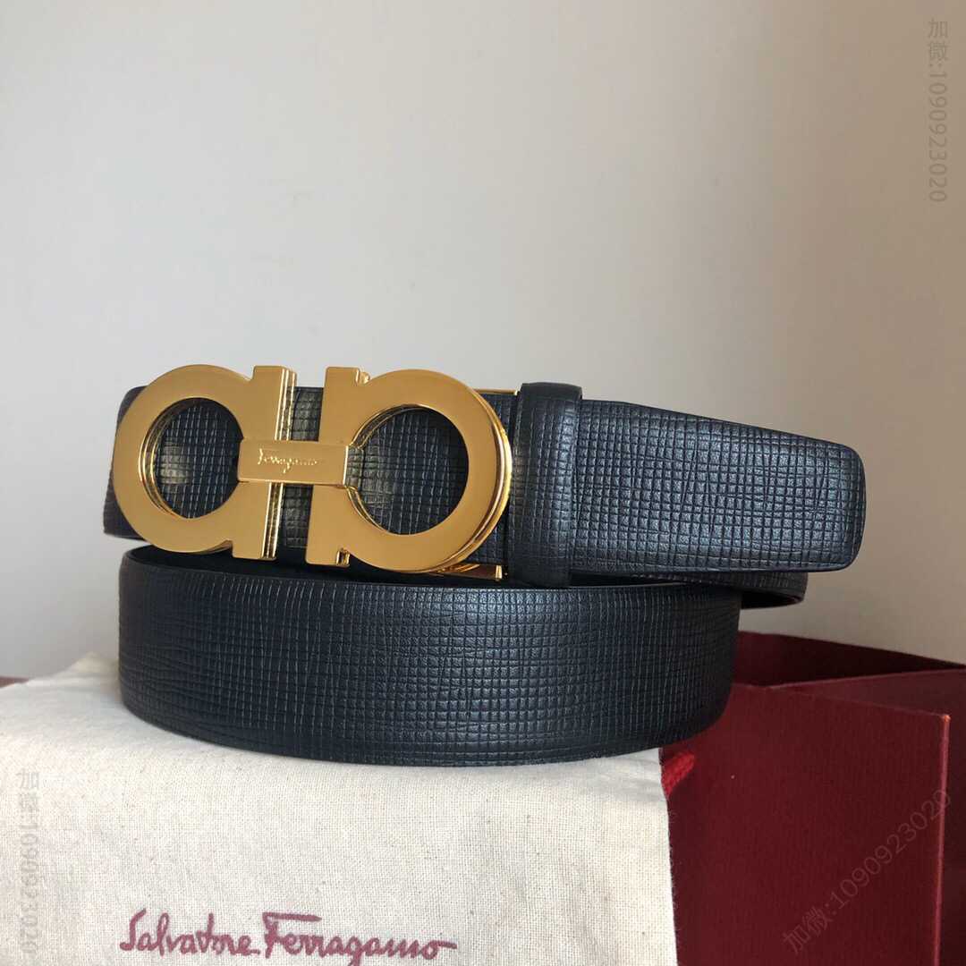SalvatoreFerragamo菲拉格慕男士3.5cm精致双圈多层金属夹扣腰带