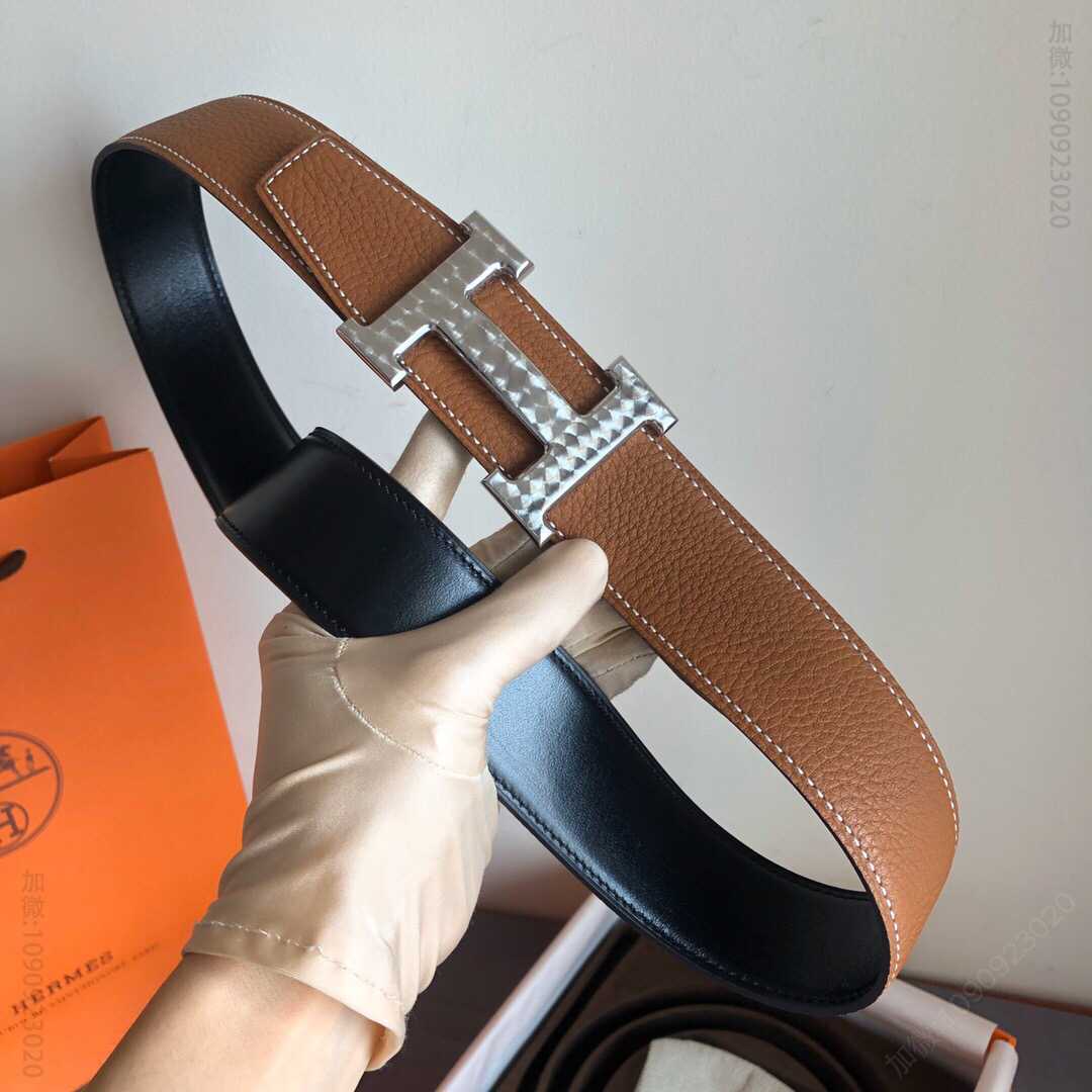 Hermes爱马仕 专柜最新底皮皮质男士双面皮腰带38mm