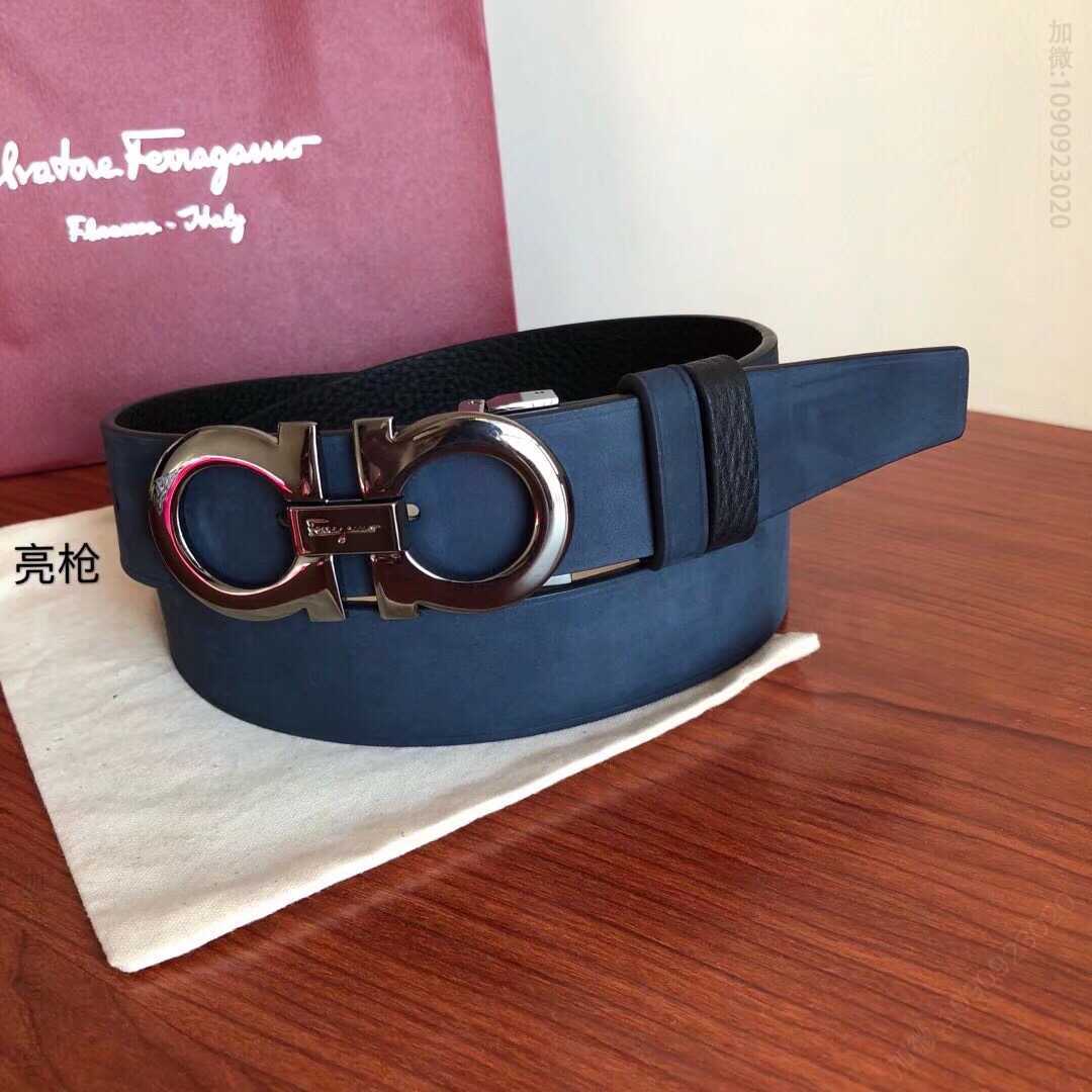 SalvatoreFerragamo菲拉格慕男士3.5cm精致金属夹扣头层牛皮甩纹腰带男士3.5cm