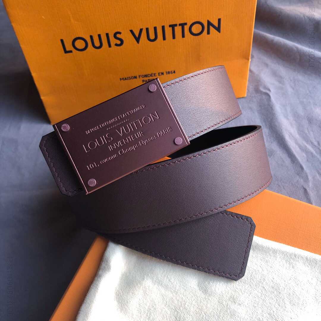 LV/路易威登 柔软小牛皮搭配字母英文铝合金挂扣双面腰带40毫米