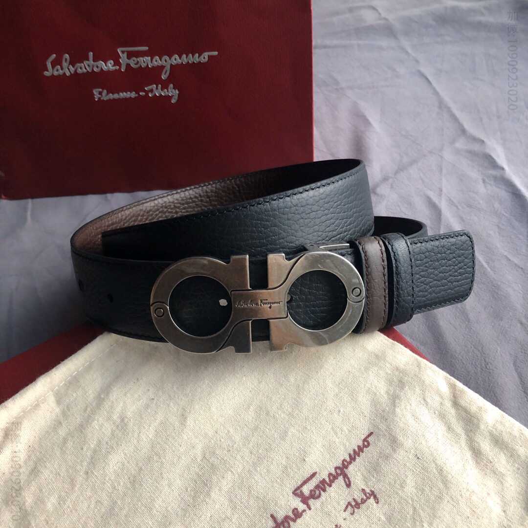 SalvatoreFerragamo菲拉格慕男士3.5cm精致双圈复古金属夹扣腰带