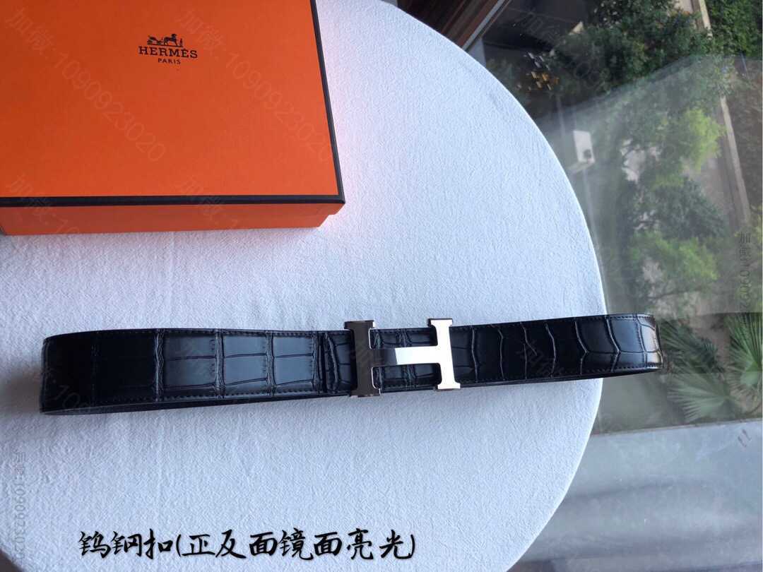 爱马仕 精品款—精品钨钢扣进口牛皮精仿鳄鱼纹理3.8cm腰带